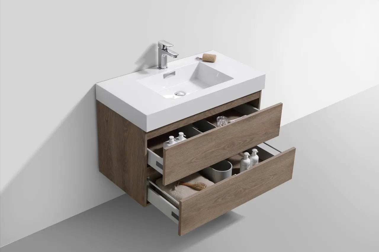 Kube Bath Bliss 36″ Butternut Wall Mount Modern Bathroom Vanity - Plumbing Market