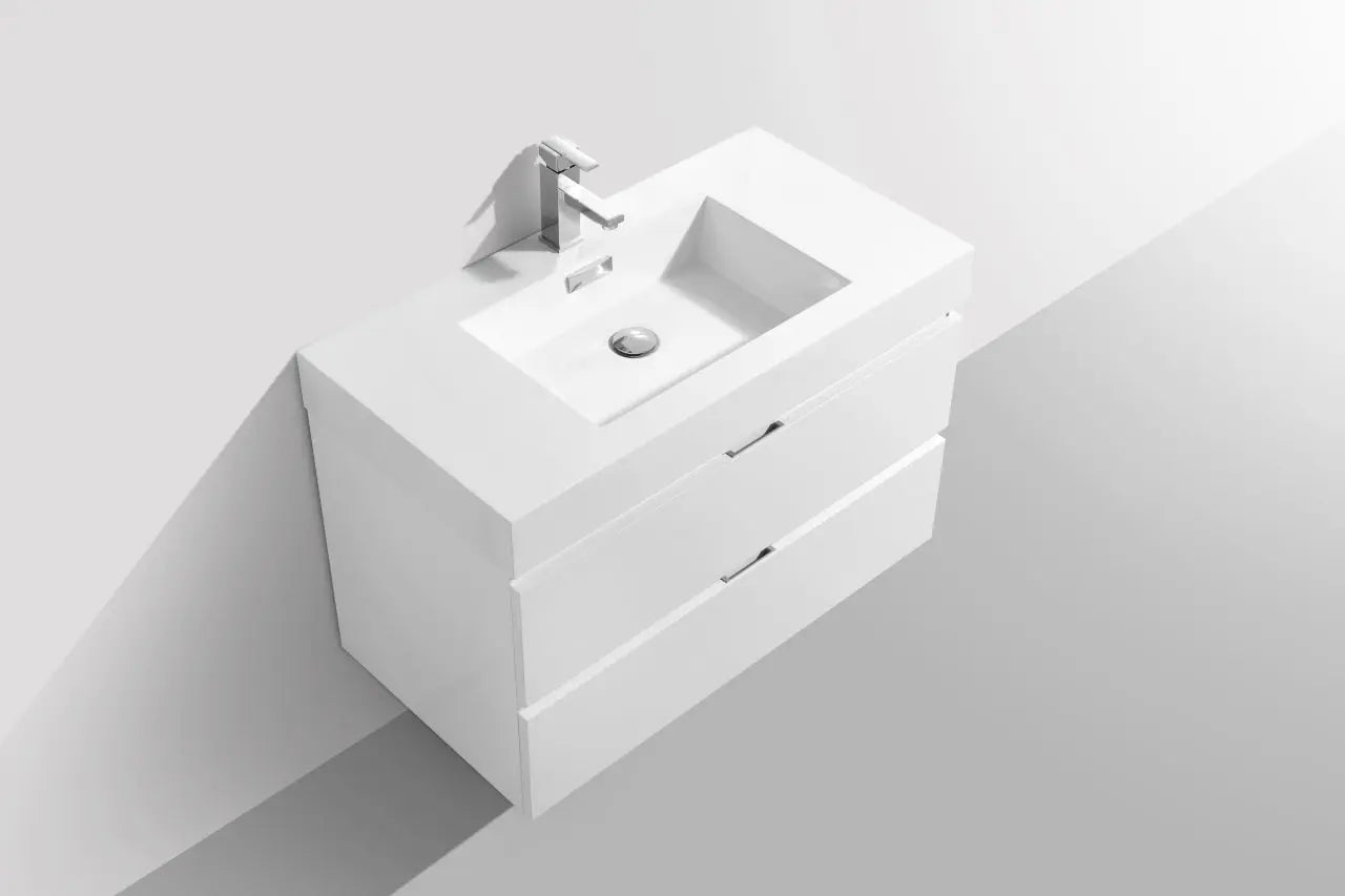 Kube Bath Bliss 36″ High Gloss White Wall Mount Modern Bathroom Vanity - Plumbing Market