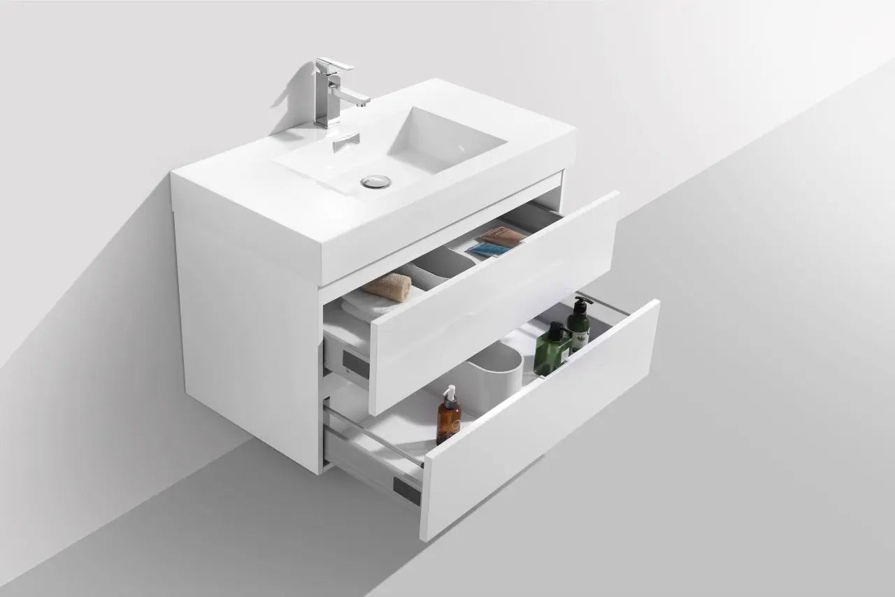 Kube Bath Bliss 36″ High Gloss White Wall Mount Modern Bathroom Vanity - Plumbing Market