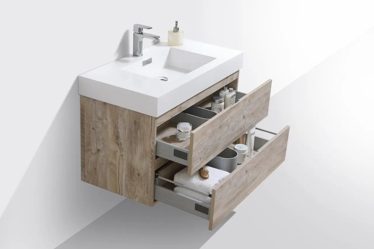 Kube Bath Bliss 36″ Nature Wood Wall Mount Modern Bathroom Vanity - Plumbing Market