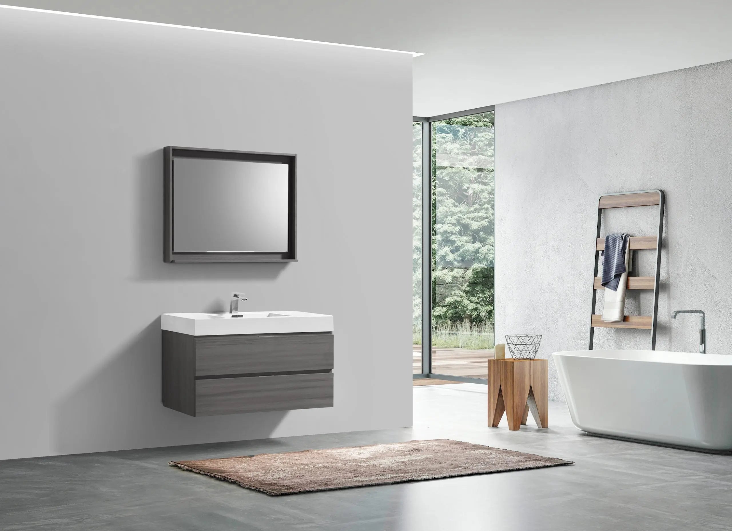 Kube Bath Bliss 36″ Vulcan Ash Grey Wall Mount Modern Bathroom Vanity - Plumbing Market