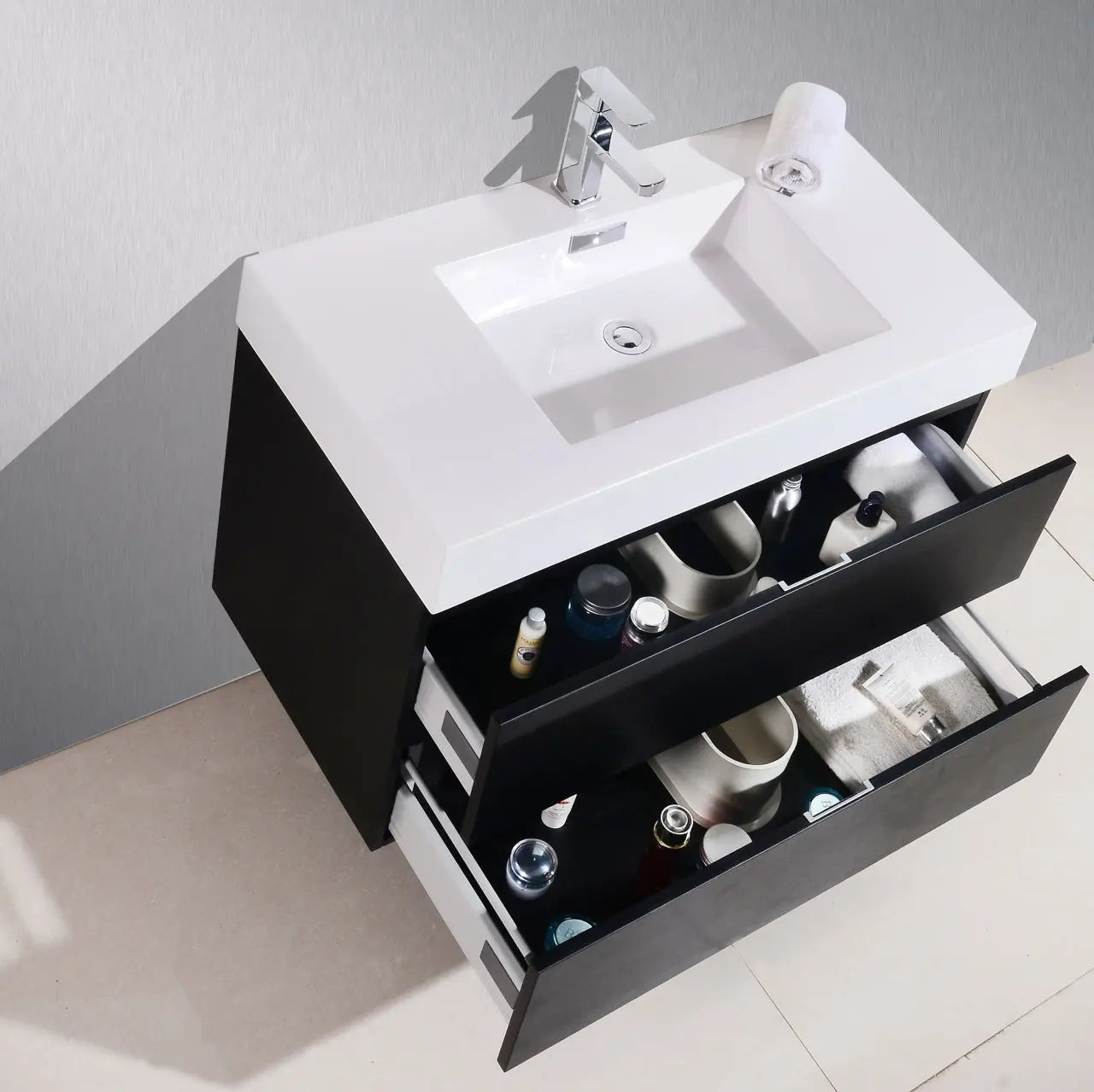 Kube Bath Bliss 40″ Black Wood Wall Mount Modern Bathroom Vanity - Plumbing Market