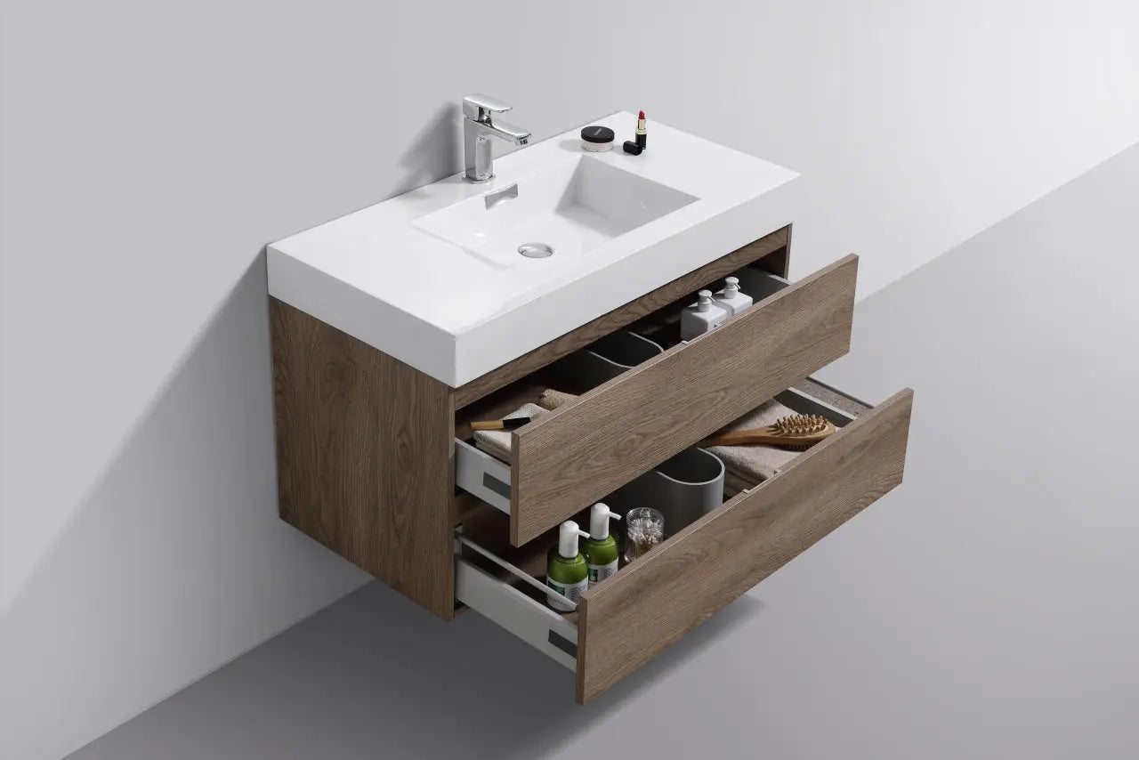 Kube Bath Bliss 40″ Butternut Wall Mount Modern Bathroom Vanity - Plumbing Market