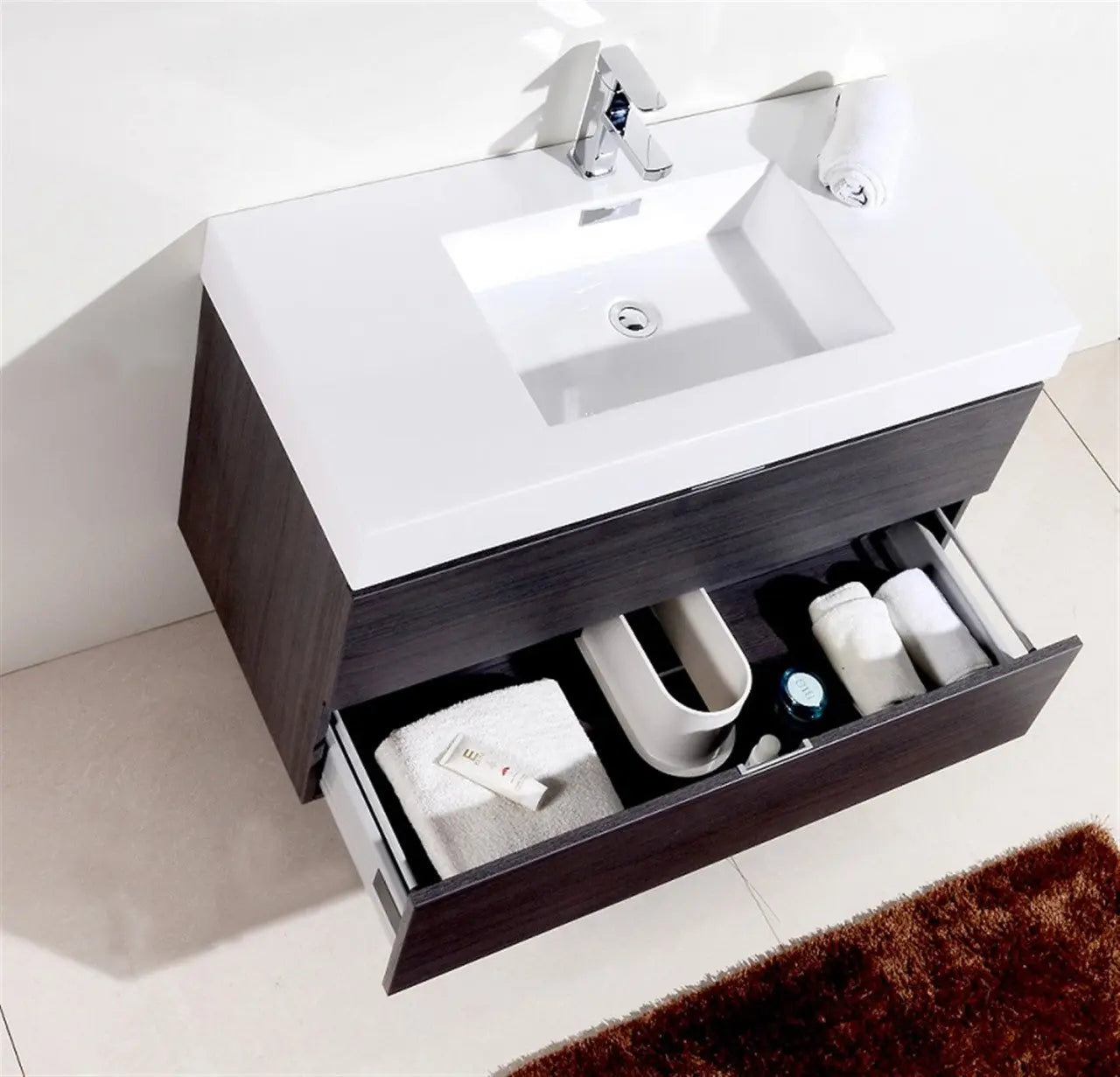 Kube Bath Bliss 40″ Gray Oak Wall Mount Modern Bathroom Vanity - Plumbing Market