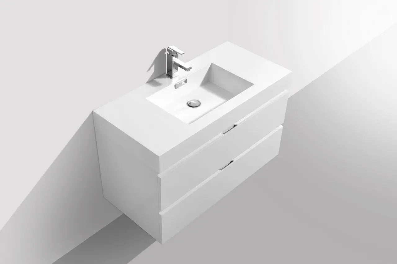 Kube Bath Bliss 40″ High Gloss White Wall Mount Modern Bathroom Vanity - Plumbing Market