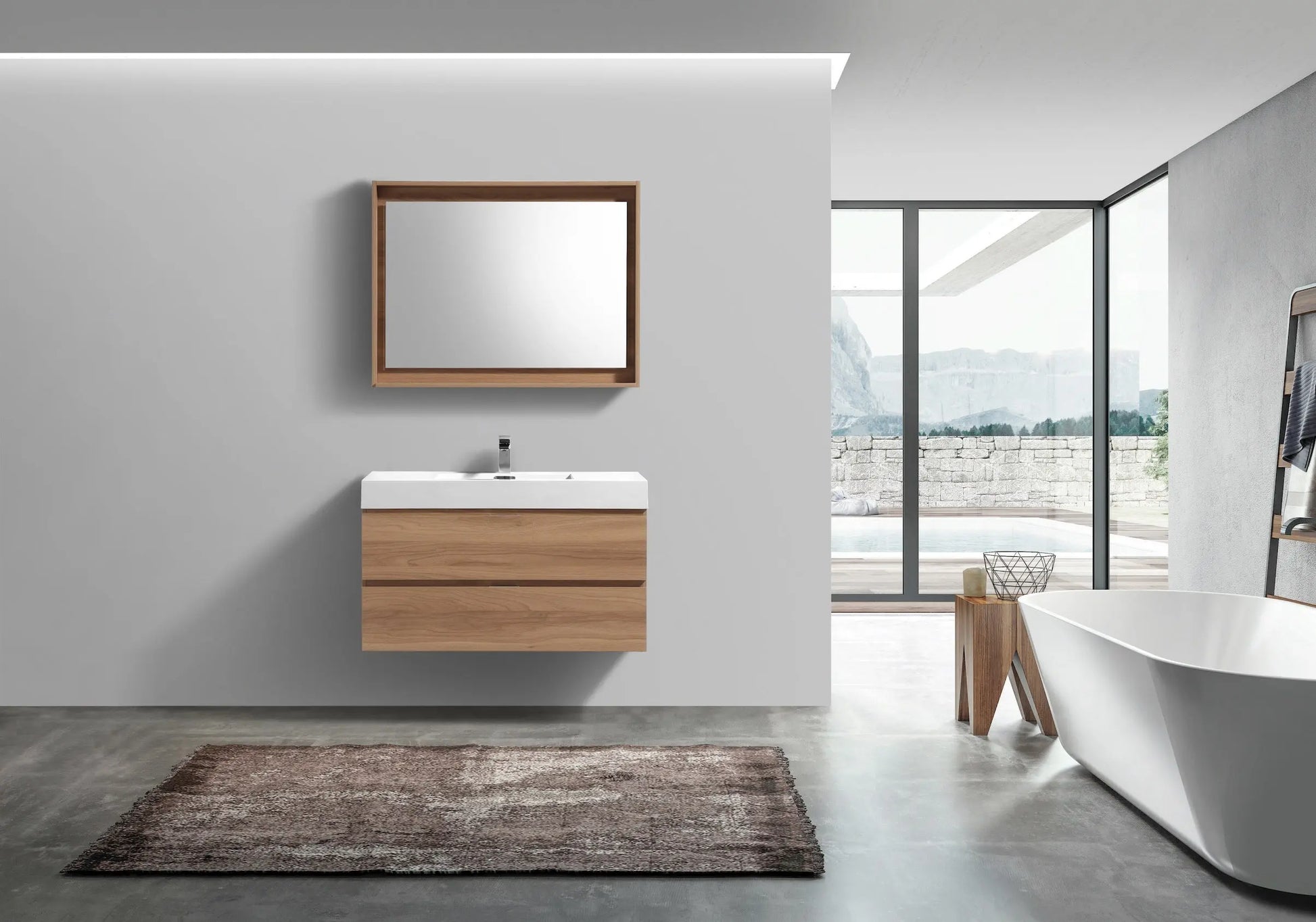 Kube Bath Bliss 40″ Honey Oak Wall Mount Modern Bathroom Vanity - Plumbing Market