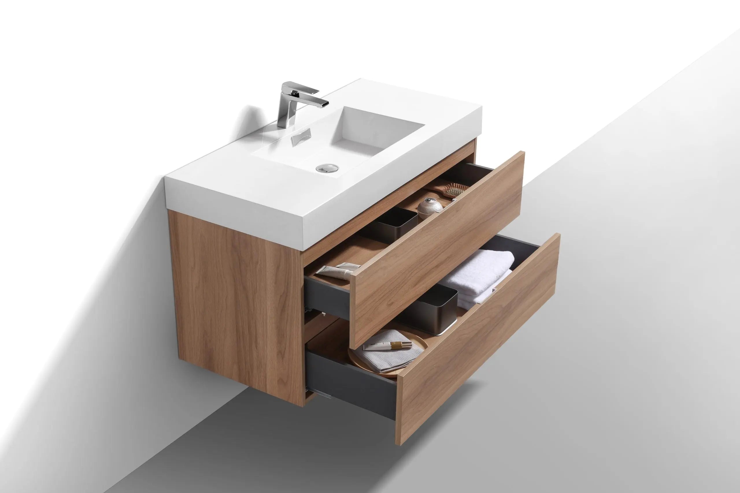 Kube Bath Bliss 40″ Honey Oak Wall Mount Modern Bathroom Vanity - Plumbing Market