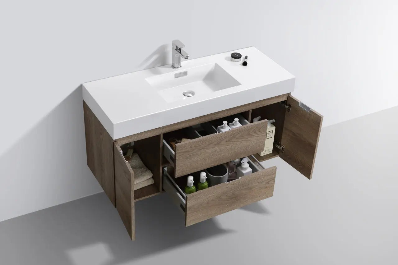 Kube Bath Bliss 48″ Butternut Wall Mount Single Sink Modern Bathroom Vanity - Plumbing Market