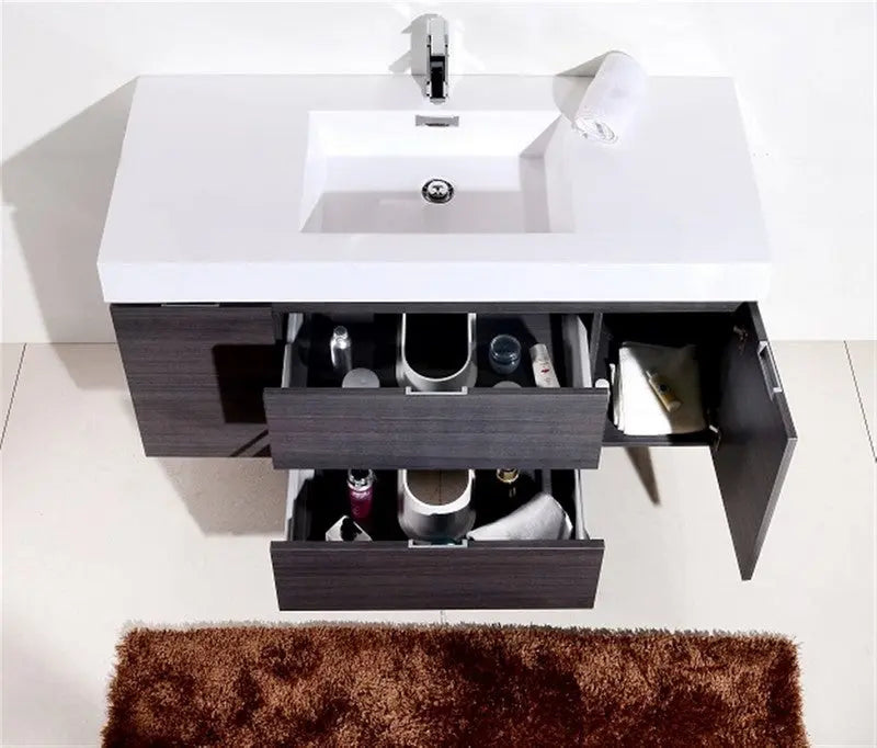 Kube Bath Bliss 48″ Gray Oak Wall Mount Single Sink Modern Bathroom Vanity - Plumbing Market