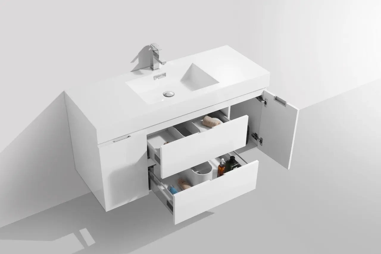 Kube Bath Bliss 48″ High Gloss White Wall Mount Modern Bathroom Vanity - Plumbing Market