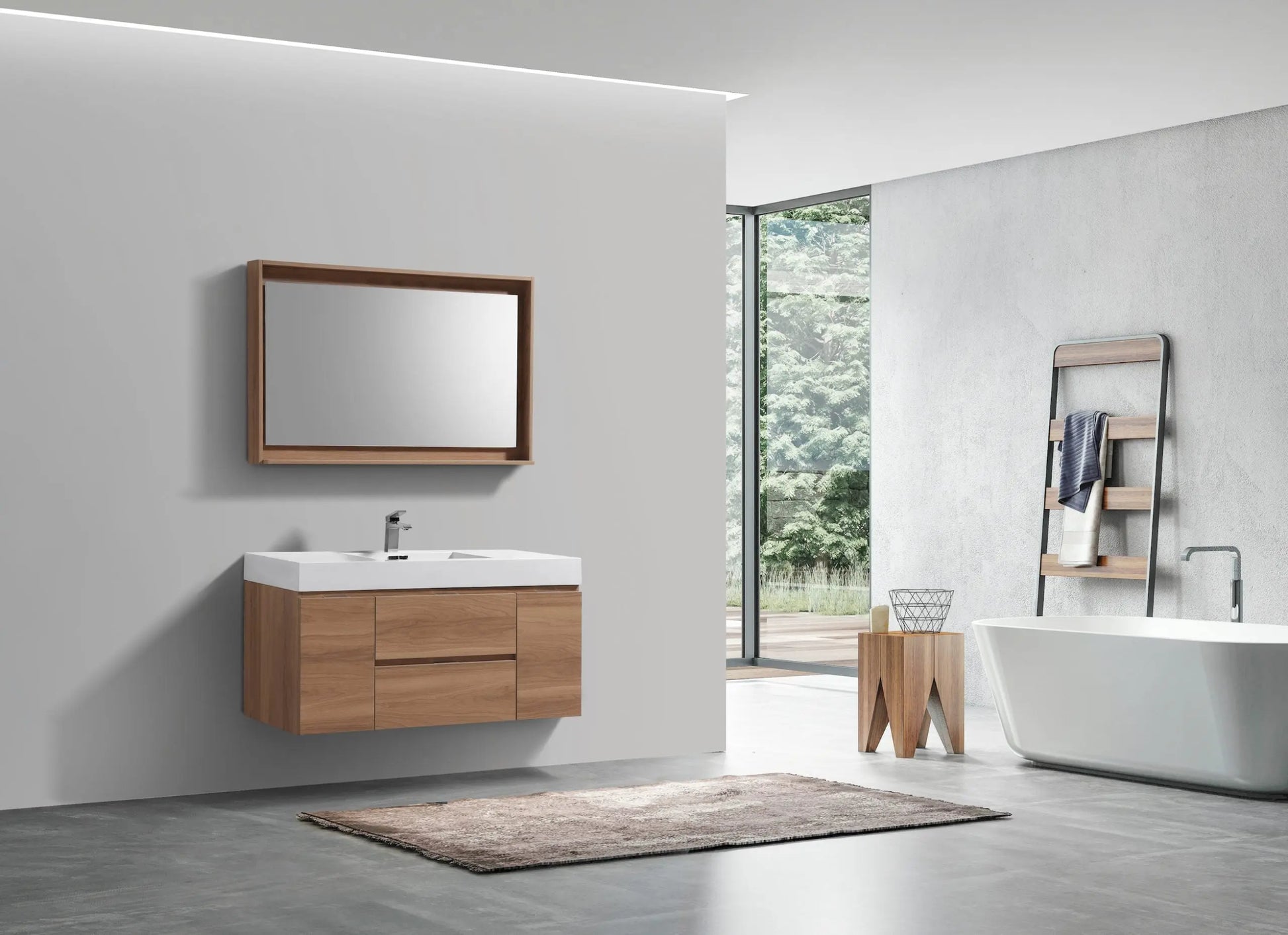 Kube Bath Bliss 48″ Honey Oak Wall Mount Single Sink Modern Bathroom Vanity - Plumbing Market