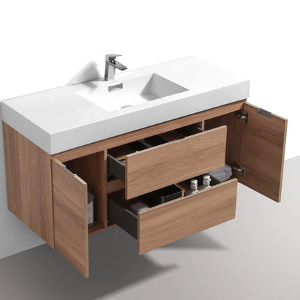 Kube Bath Bliss 48″ Honey Oak Wall Mount Single Sink Modern Bathroom Vanity - Plumbing Market