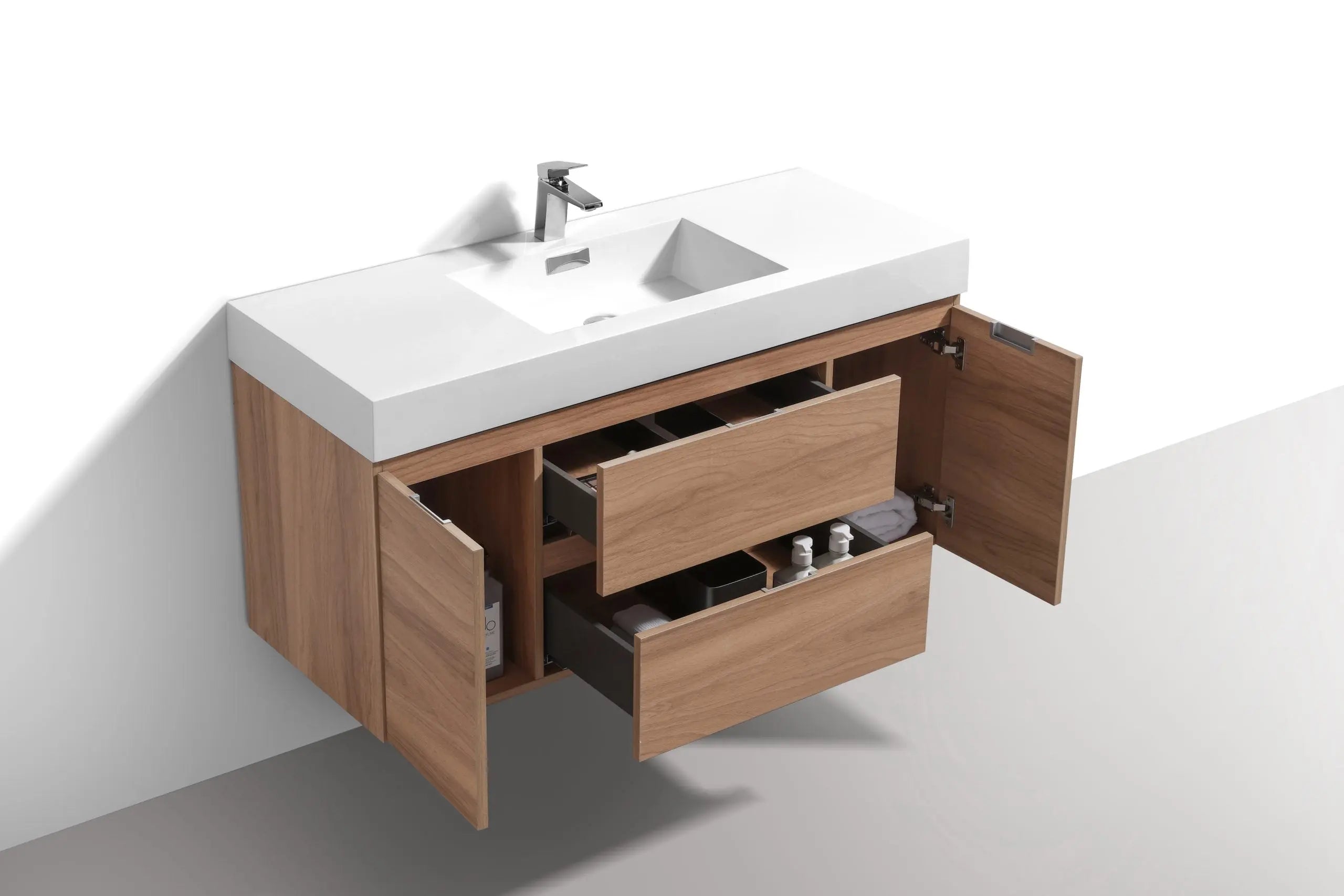 Kube Bath Bliss 48″ Honey Oak Wall Mount Single Sink Modern Bathroom Vanity - Plumbing Market