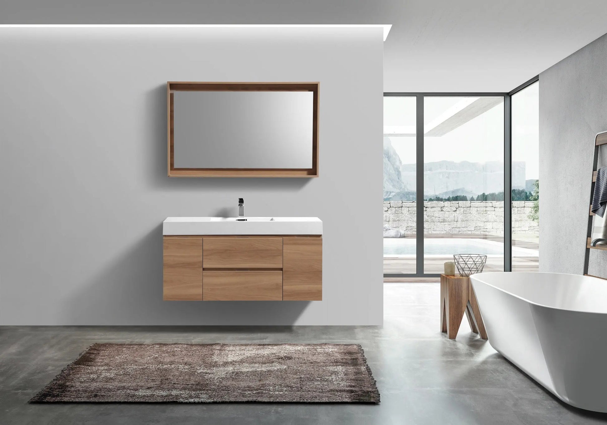 Kube Bath Bliss 48″ Honey Oak Wall Mount Single Sink Modern Bathroom Vanity - Plumbing Market