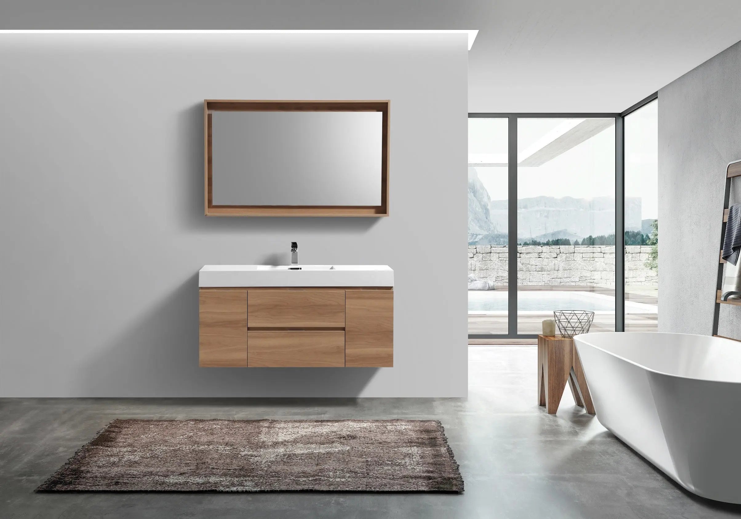 Kube Bath Bliss 48″ Honey Oak Wall Mount Single Sink Modern Bathroom Vanity - Plumbing Market