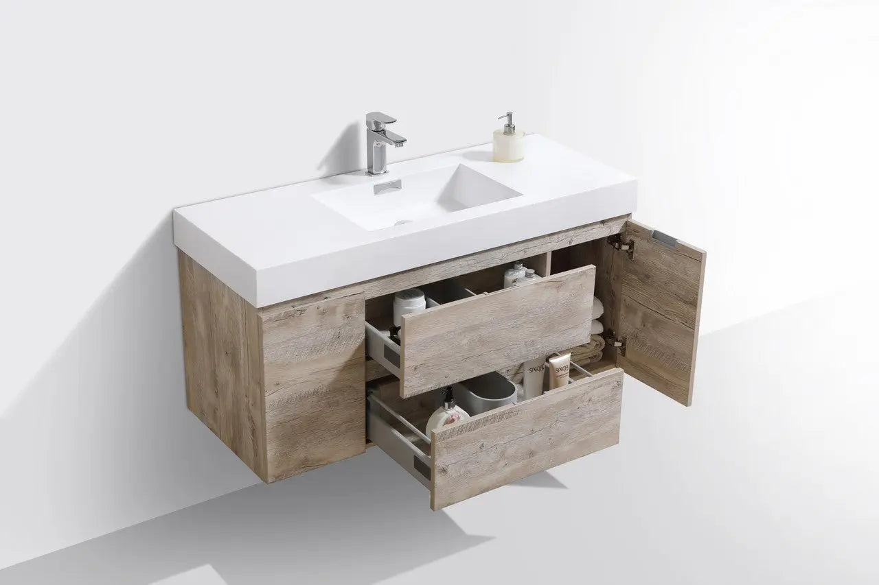 Kube Bath Bliss 48″ Nature Wood Wall Mount Single Sink Modern Bathroom Vanity - Plumbing Market