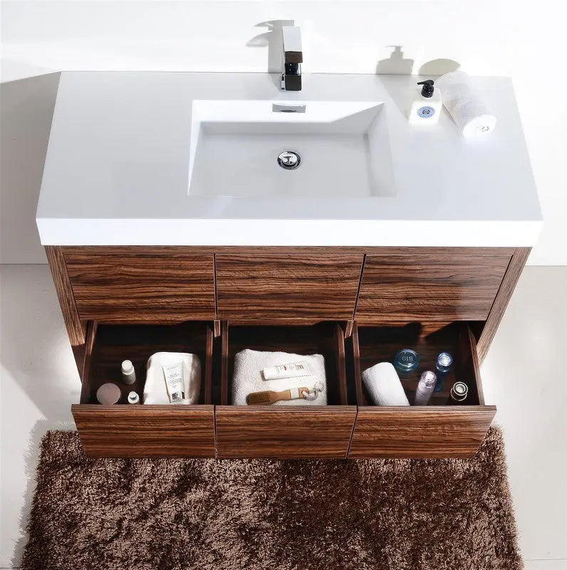 Kube Bath Bliss 48″ Walnut Free Standing Modern Bathroom Vanity - Plumbing Market