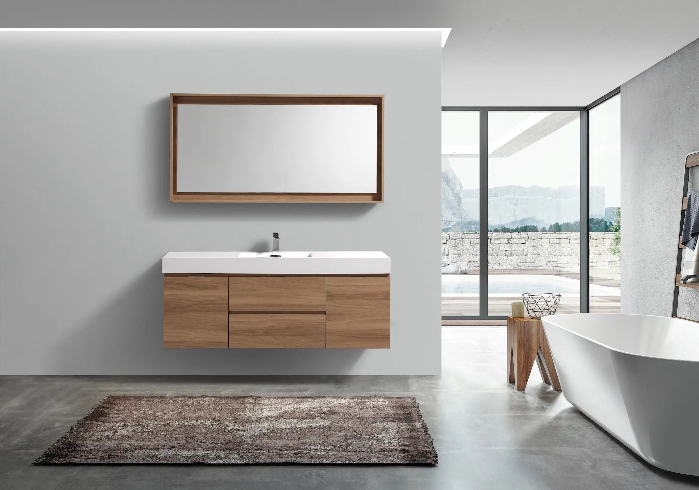 Kube Bath Bliss 60 Inch Honey Oak Wall Hung Bathroom Vanity - Plumbing Market