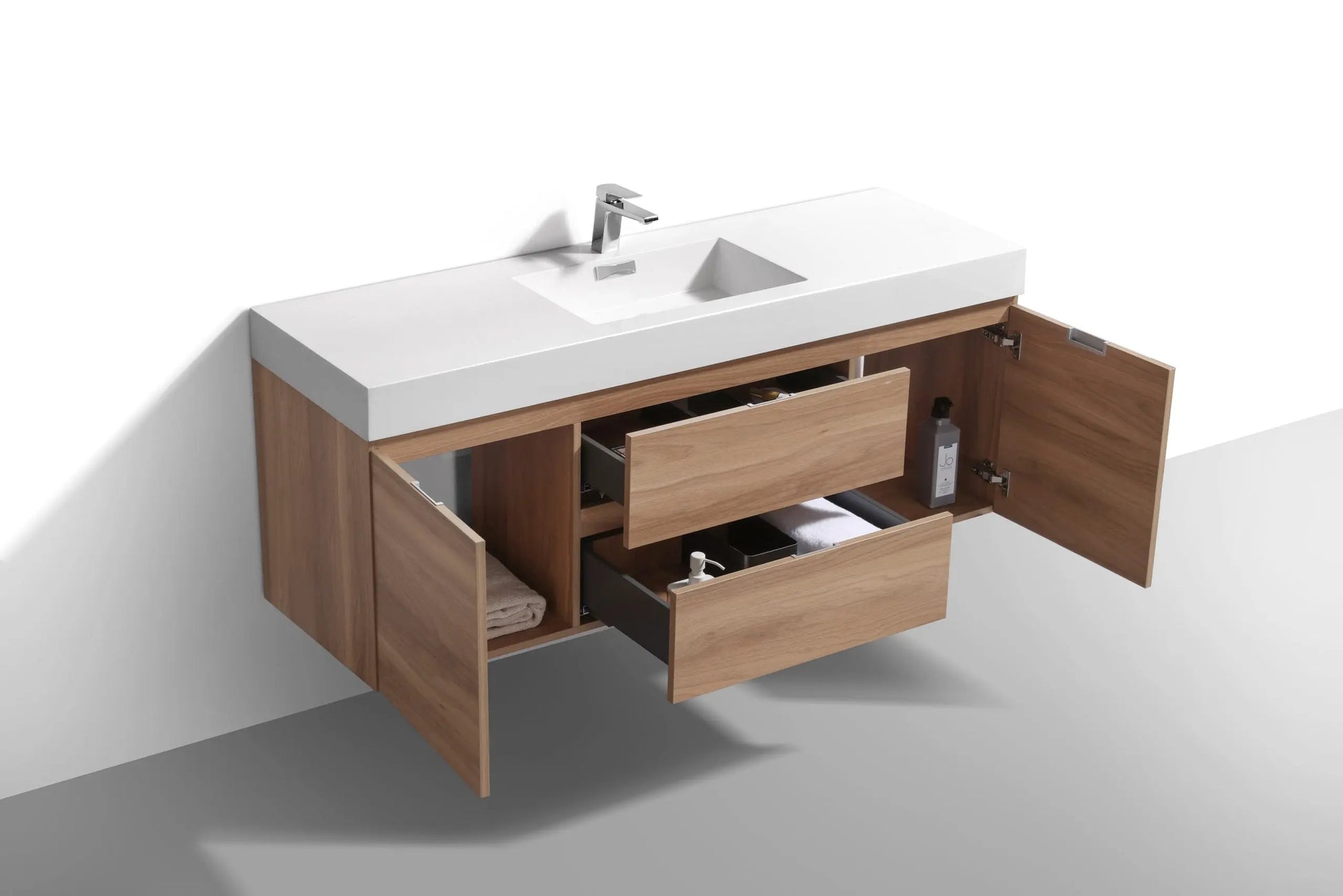Kube Bath Bliss 60 Inch Honey Oak Wall Hung Bathroom Vanity - Plumbing Market