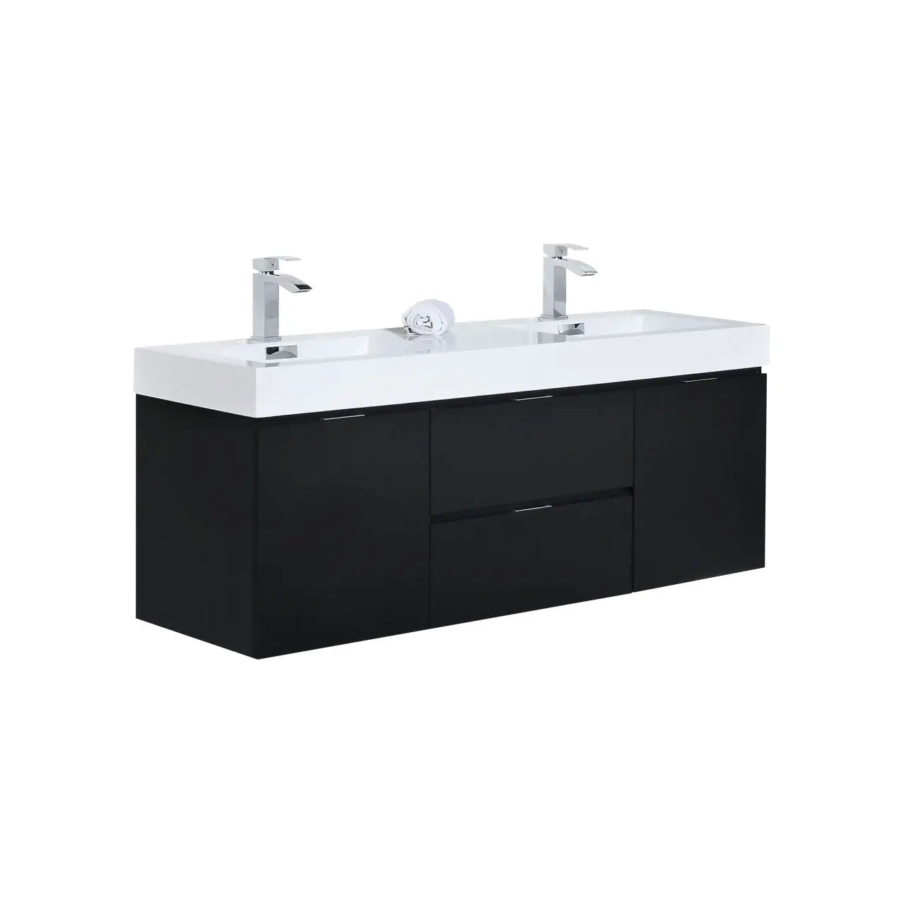 Kube Bath Bliss 60″ Black Wall Mount Double Sink Modern Bathroom Vanity - Plumbing Market