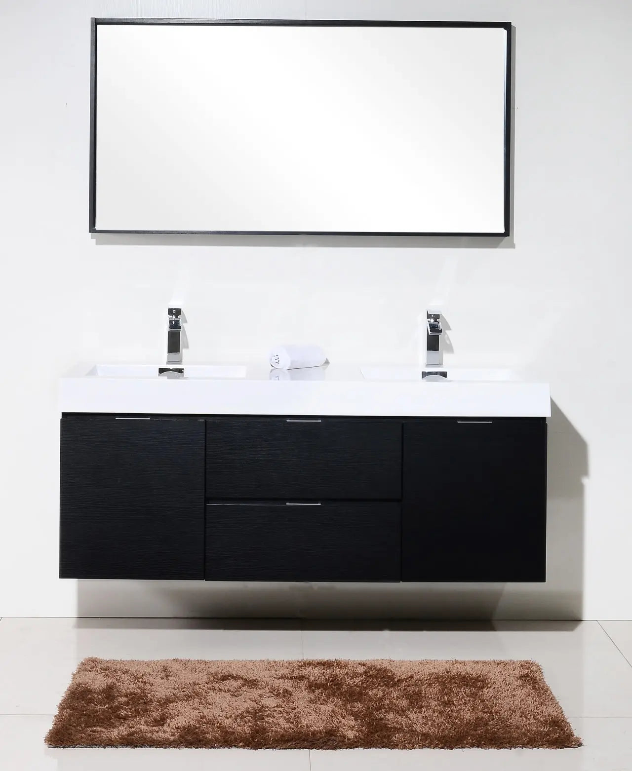Kube Bath Bliss 60″ Black Wall Mount Double Sink Modern Bathroom Vanity - Plumbing Market
