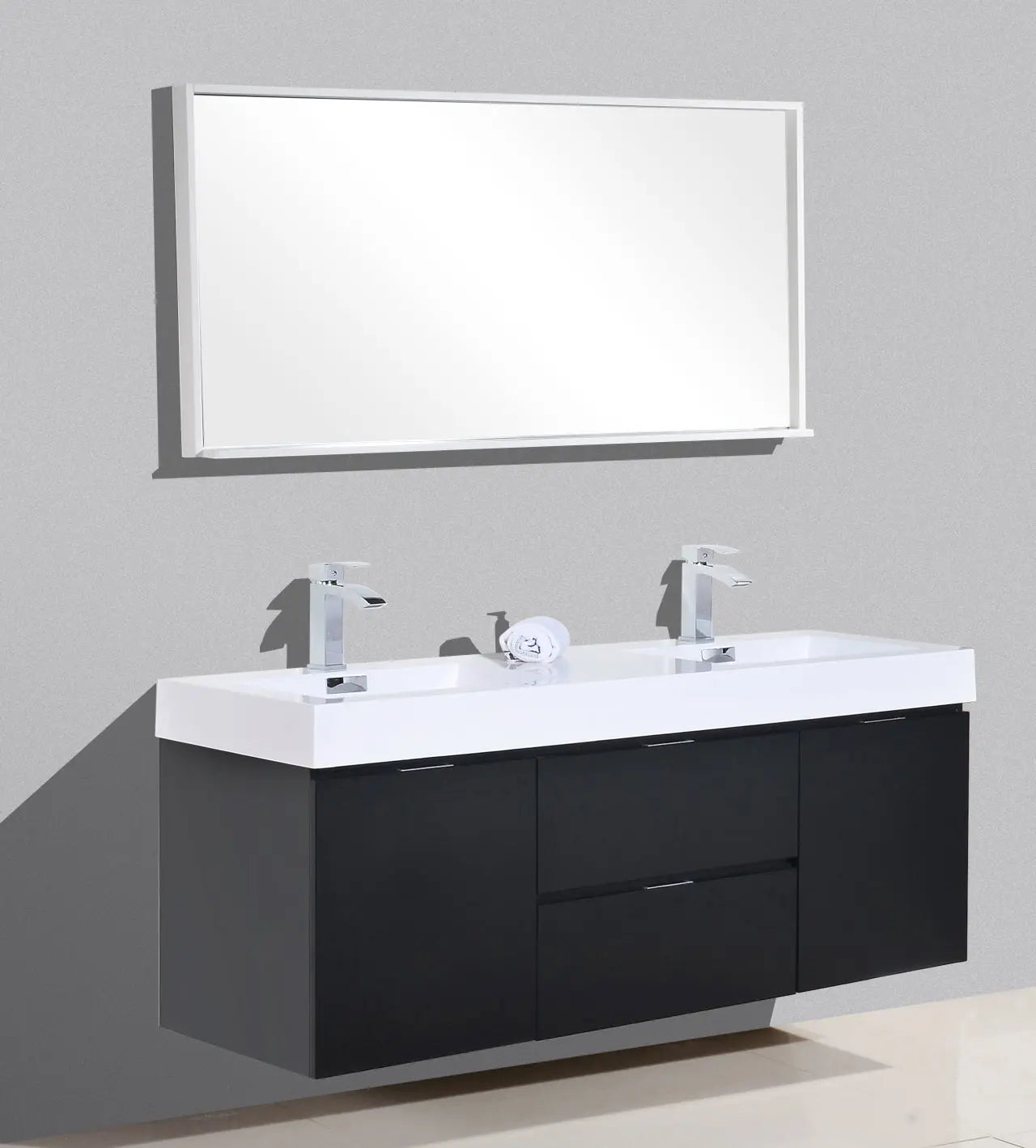 Kube Bath Bliss 60″ Black Wall Mount Double Sink Modern Bathroom Vanity - Plumbing Market