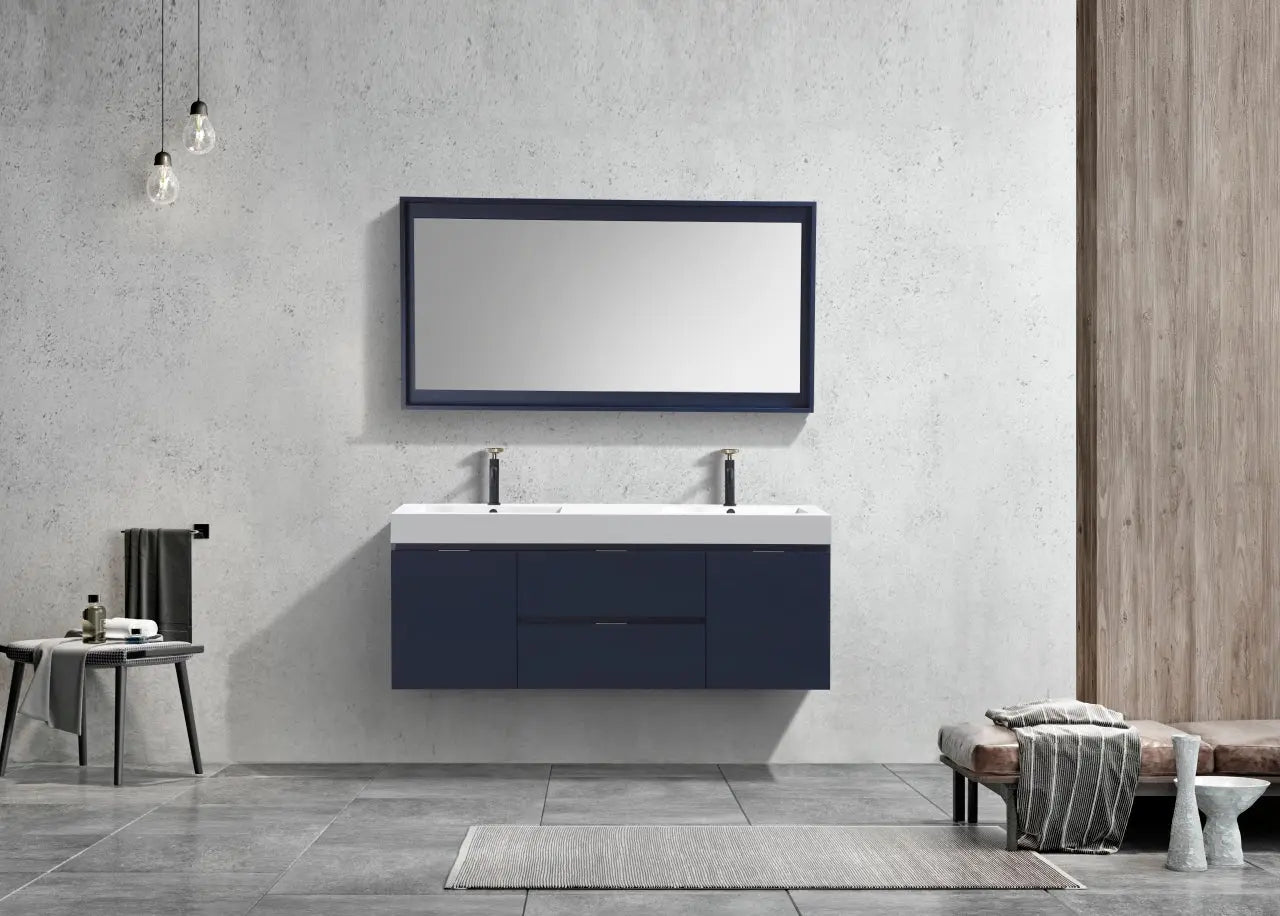 Kube Bath Bliss 60″ Blue Wall Mount Double Sink Modern Bathroom Vanity - Plumbing Market