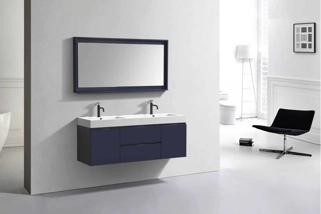 Kube Bath Bliss 60″ Blue Wall Mount Double Sink Modern Bathroom Vanity - Plumbing Market