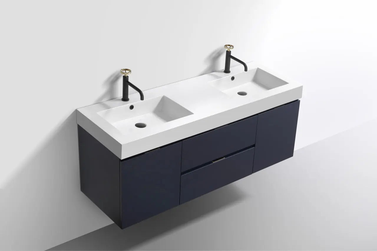 Kube Bath Bliss 60″ Blue Wall Mount Double Sink Modern Bathroom Vanity - Plumbing Market