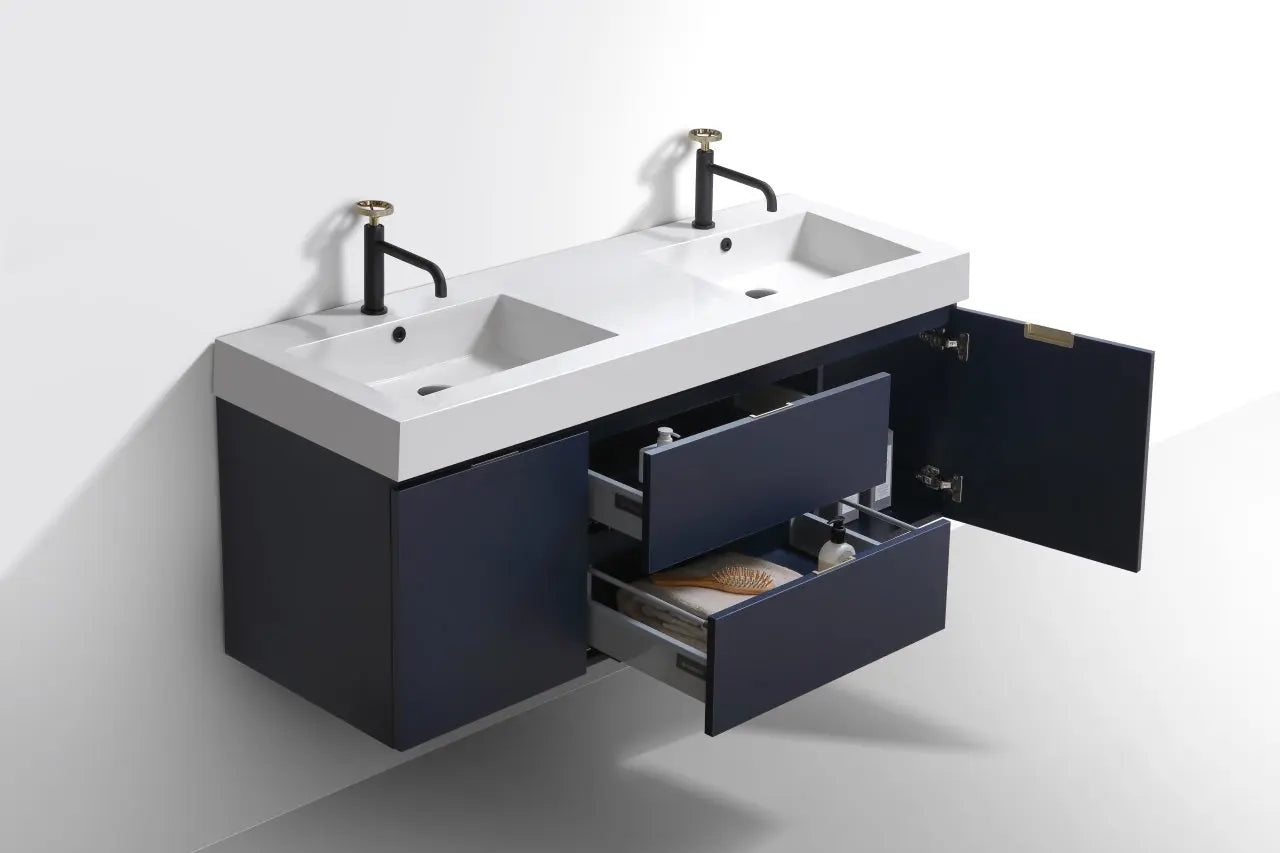 Kube Bath Bliss 60″ Blue Wall Mount Double Sink Modern Bathroom Vanity - Plumbing Market