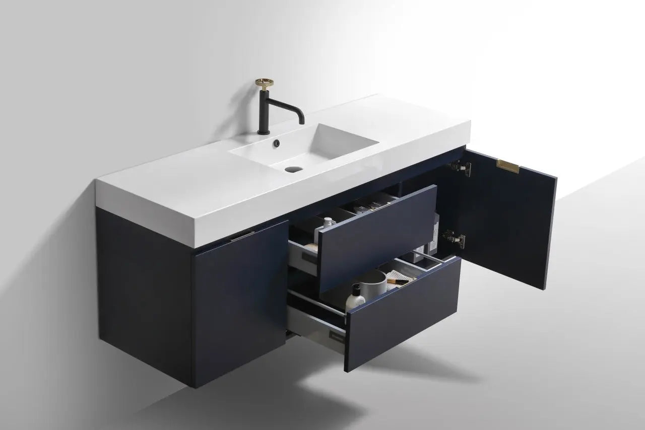 Kube Bath Bliss 60″ Blue Wall Mount Single Sink Modern Bathroom Vanity - Plumbing Market