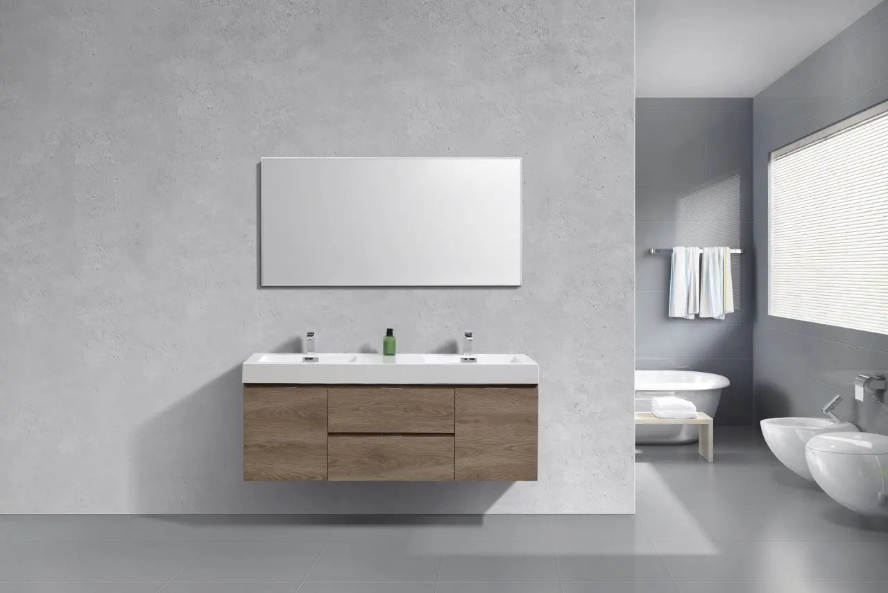 Kube Bath Bliss 60″ Butternut Wall Mount Double Sink Modern Bathroom Vanity - Plumbing Market
