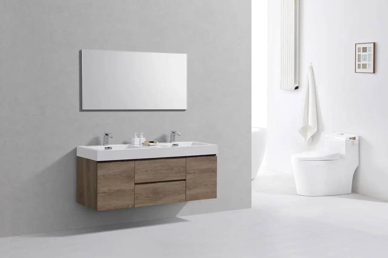 Kube Bath Bliss 60″ Butternut Wall Mount Double Sink Modern Bathroom Vanity - Plumbing Market