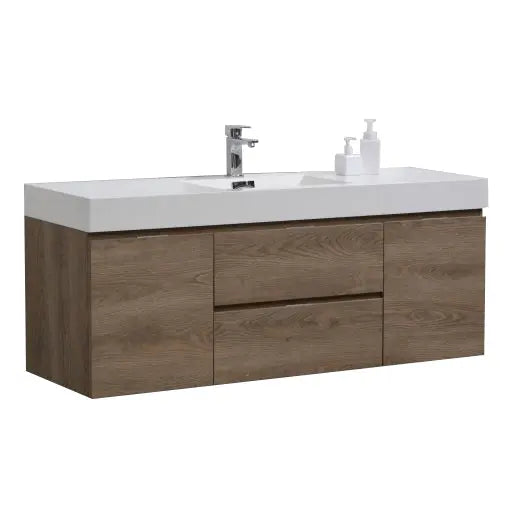 Kube Bath Bliss 60″ Butternut Wall Mount Single Sink Modern Bathroom Vanity - Plumbing Market
