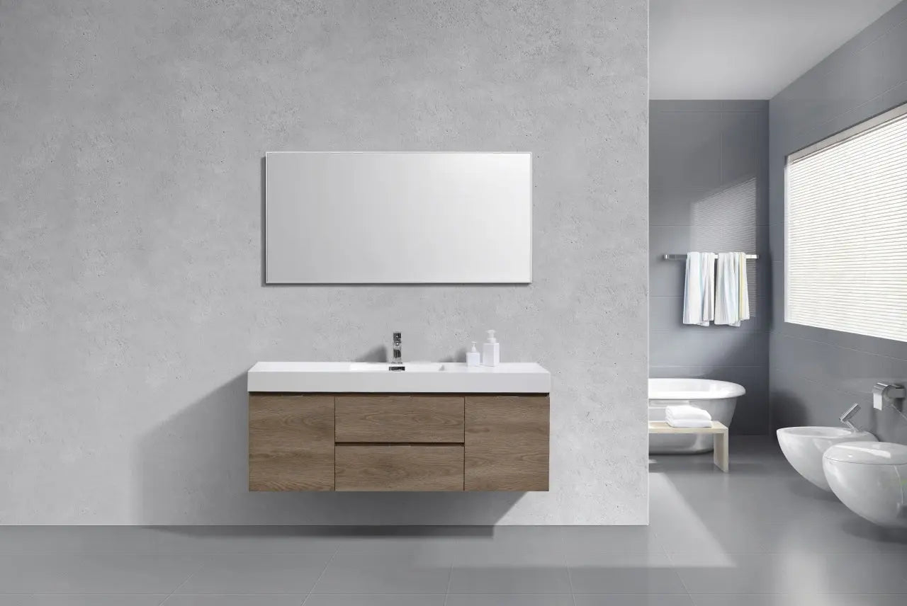 Kube Bath Bliss 60″ Butternut Wall Mount Single Sink Modern Bathroom Vanity - Plumbing Market