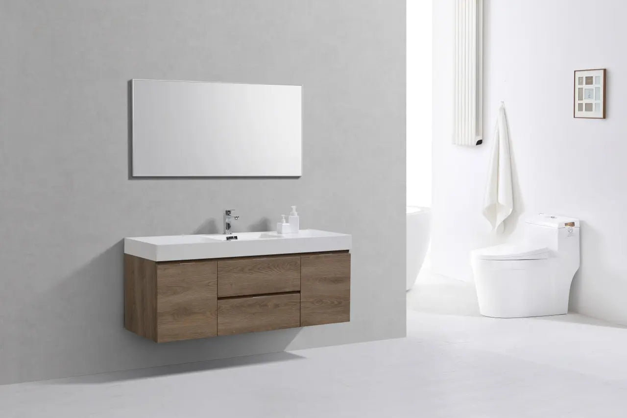 Kube Bath Bliss 60″ Butternut Wall Mount Single Sink Modern Bathroom Vanity - Plumbing Market