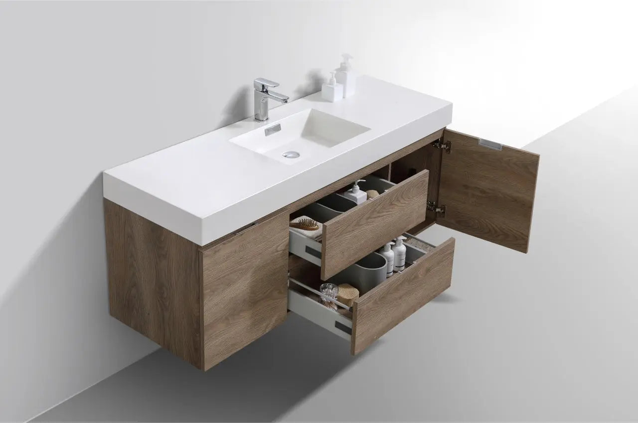 Kube Bath Bliss 60″ Butternut Wall Mount Single Sink Modern Bathroom Vanity - Plumbing Market