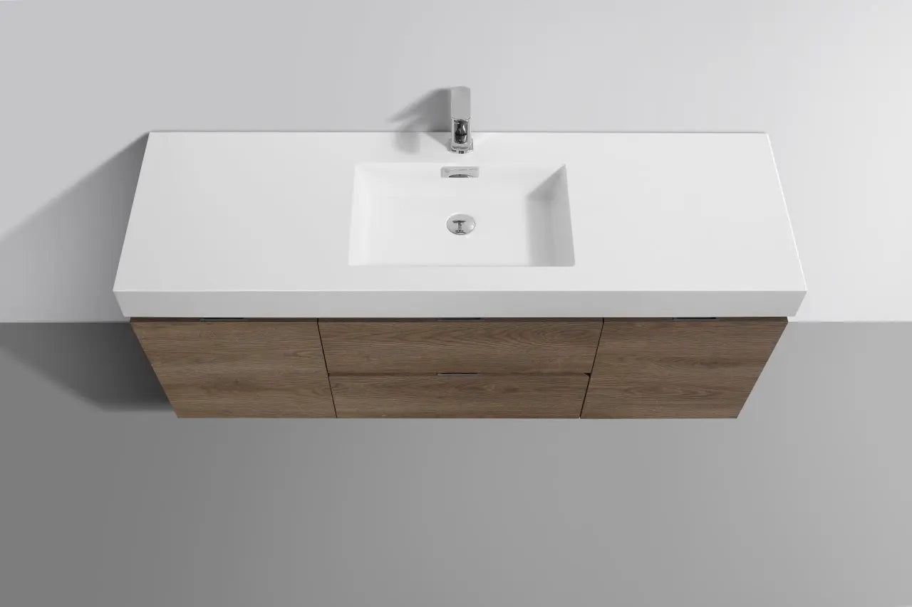 Kube Bath Bliss 60″ Butternut Wall Mount Single Sink Modern Bathroom Vanity - Plumbing Market