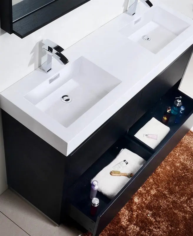 Kube Bath Bliss 60″ Double Sink Black Free Standing Modern Bathroom Vanity - Plumbing Market