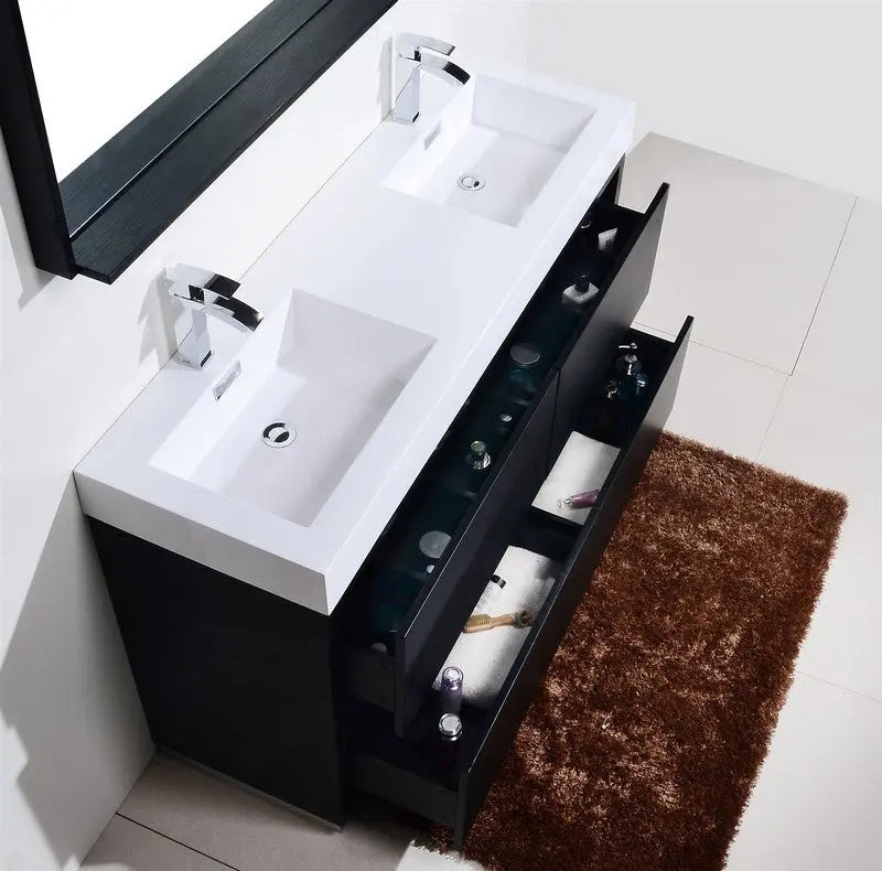 Kube Bath Bliss 60″ Double Sink Black Free Standing Modern Bathroom Vanity - Plumbing Market