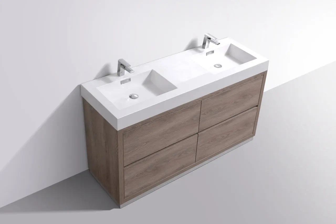 Kube Bath Bliss 60″ Double Sink Butternut Free Standing Modern Bathroom Vanity - Plumbing Market