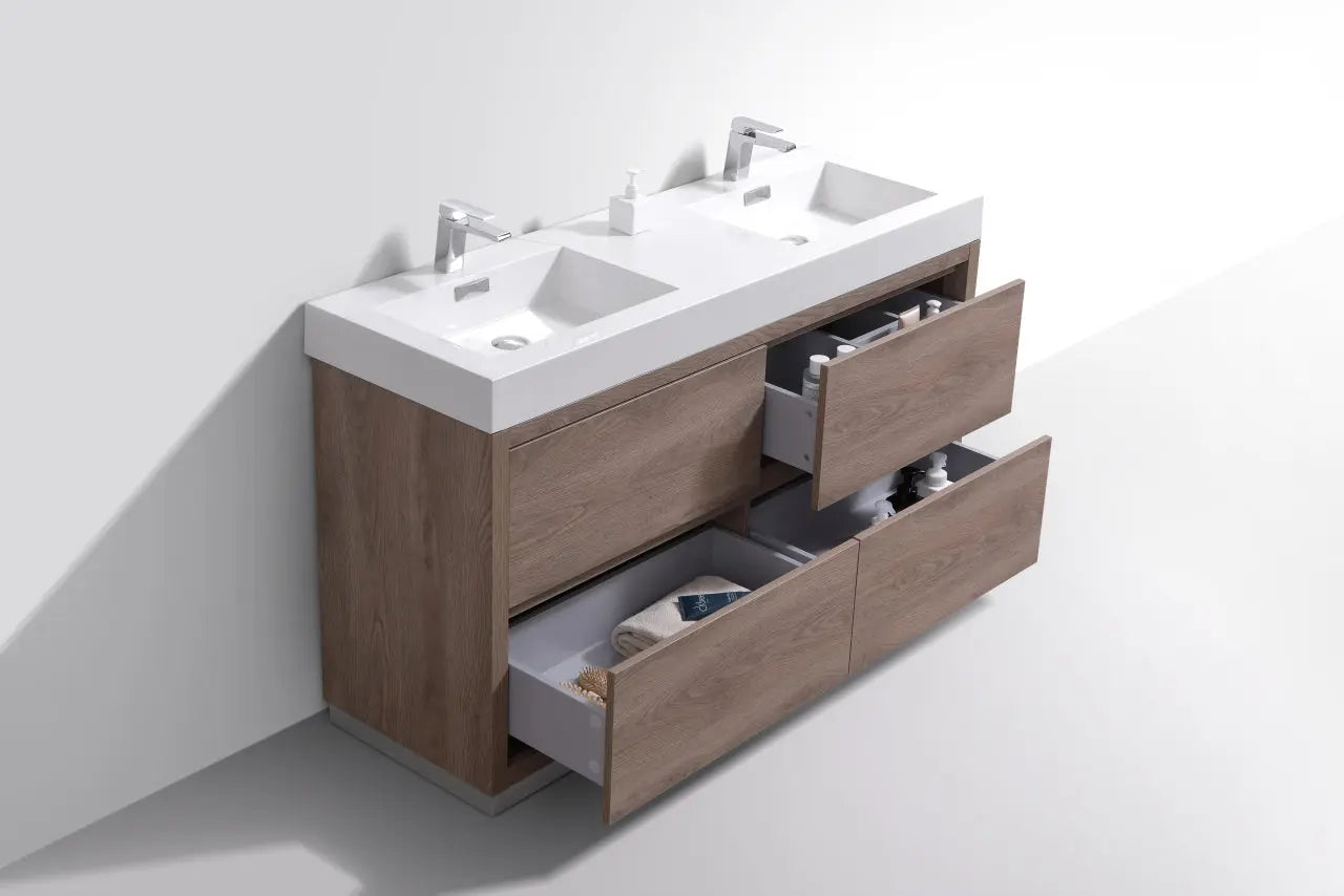 Kube Bath Bliss 60″ Double Sink Butternut Free Standing Modern Bathroom Vanity - Plumbing Market
