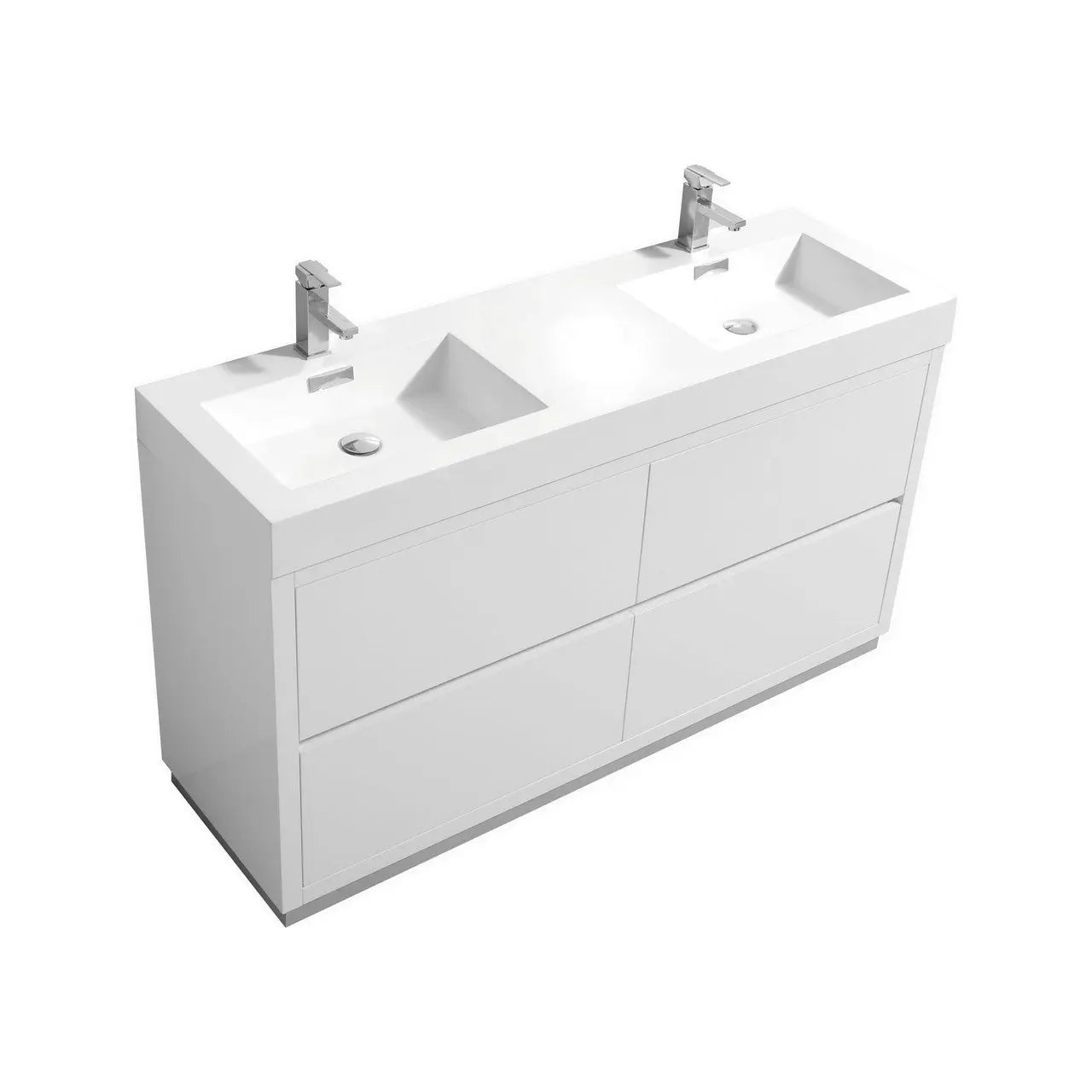 Kube Bath Bliss 60″ Double Sink High Gloss White Free Standing Modern Bathroom Vanity - Plumbing Market