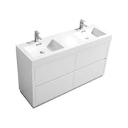 Kube Bath Bliss 60″ Double Sink High Gloss White Free Standing Modern Bathroom Vanity - Plumbing Market