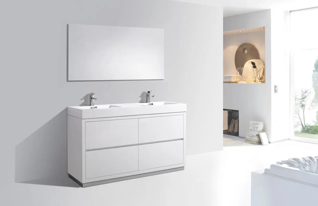 Kube Bath Bliss 60″ Double Sink High Gloss White Free Standing Modern Bathroom Vanity - Plumbing Market