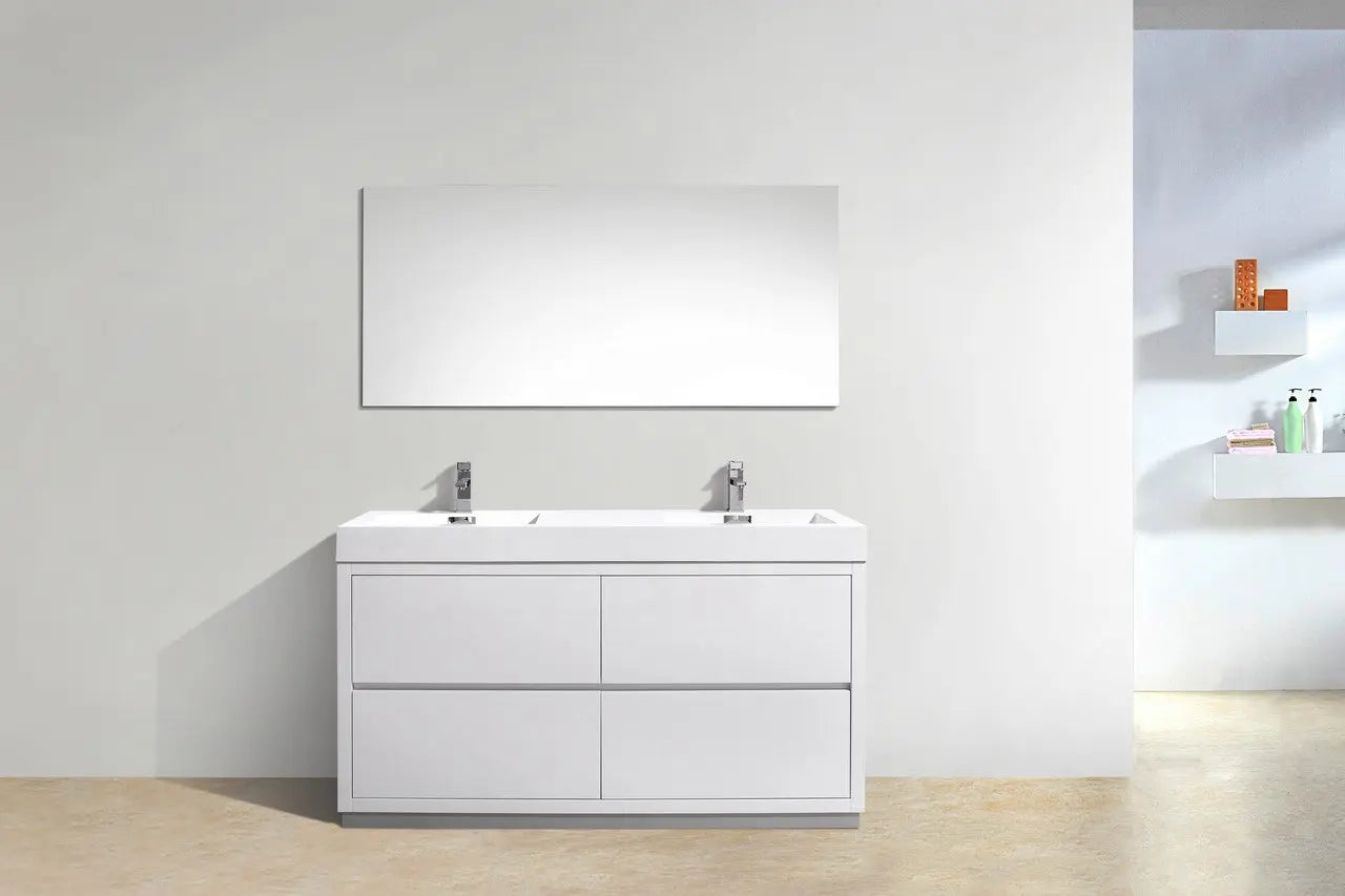 Kube Bath Bliss 60″ Double Sink High Gloss White Free Standing Modern Bathroom Vanity - Plumbing Market