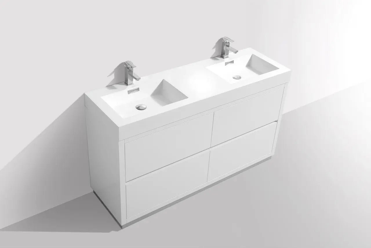 Kube Bath Bliss 60″ Double Sink High Gloss White Free Standing Modern Bathroom Vanity - Plumbing Market