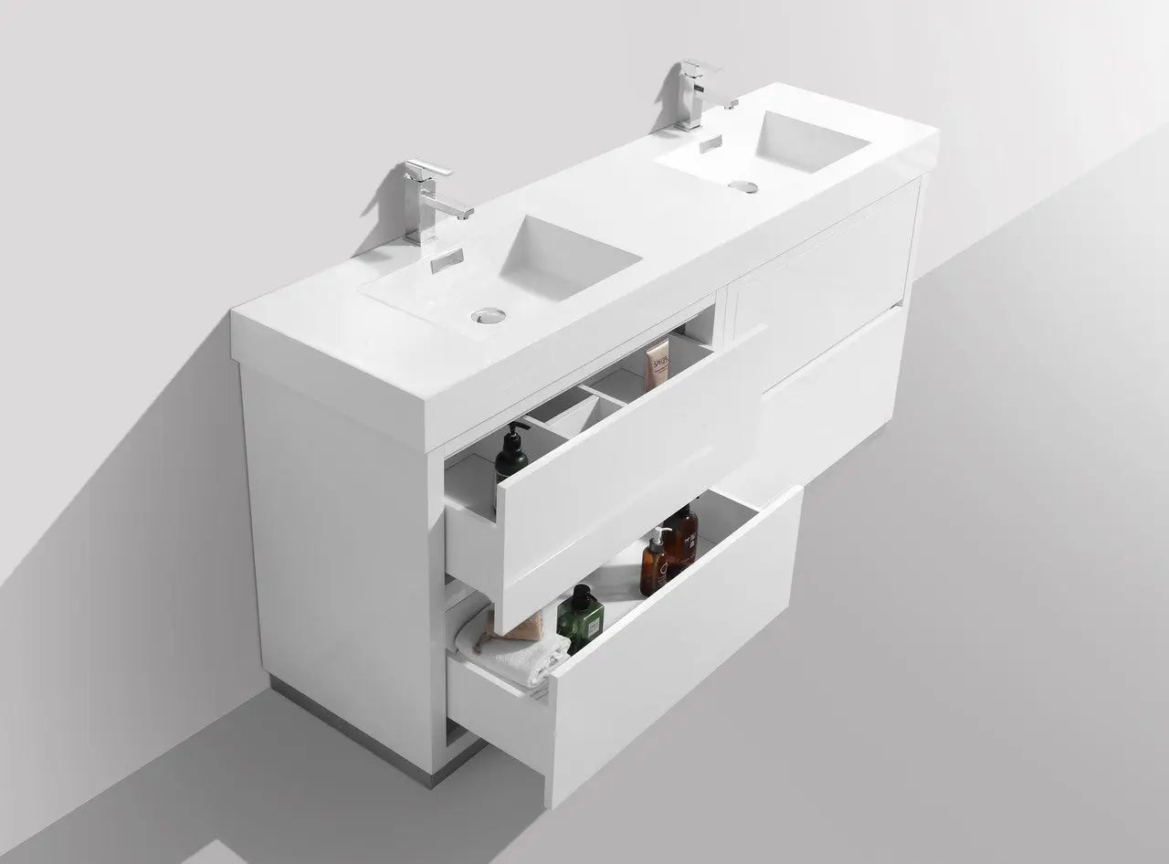 Kube Bath Bliss 60″ Double Sink High Gloss White Free Standing Modern Bathroom Vanity - Plumbing Market