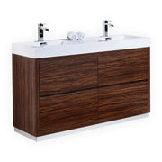 Kube Bath Bliss 60″ Double Sink Walnut Free Standing Modern Bathroom Vanity - Plumbing Market