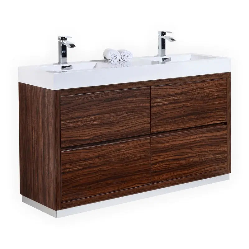 Kube Bath Bliss 60″ Double Sink Walnut Free Standing Modern Bathroom Vanity - Plumbing Market